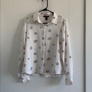 Forever 21 White Sheer Teacup Button Down Blouse
